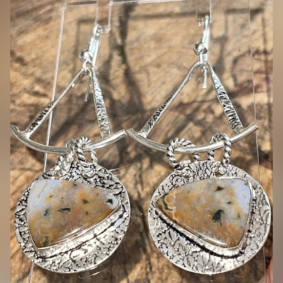 Dendritic Agate Earrings 2 1/4” - Picture 1 of 9